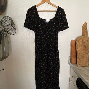 GAP 100% Cotton Black Ditsy Floral Mid Length Tea Dress with Slit